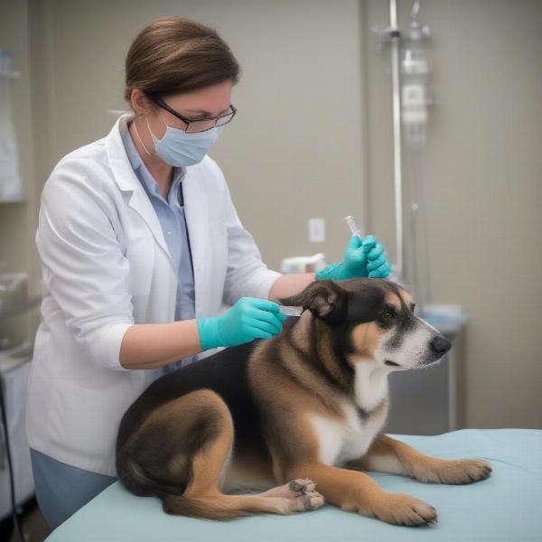 Dog receiving buprenorphine injection