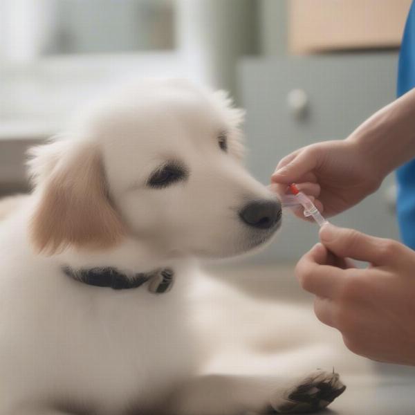 Dog receiving liquid medication