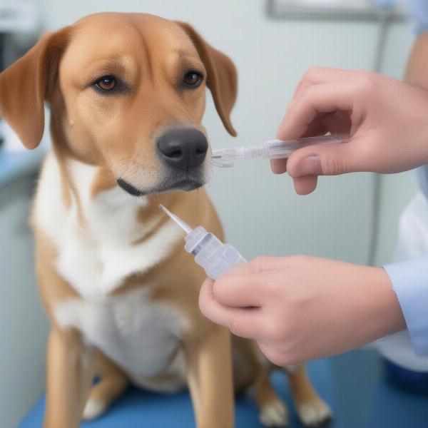 Dog receiving Prevomax injection