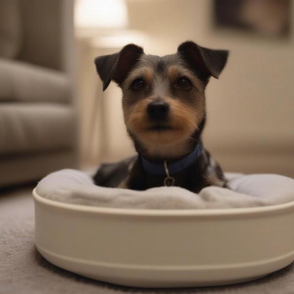 Dog relaxing after tea