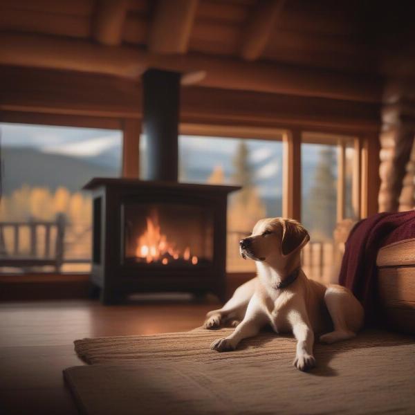 Dog relaxing in a cabin in Estes Park