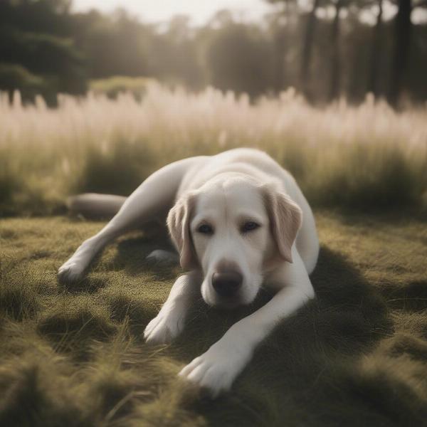 A dog relaxing peacefully in a calm and comfortable environment