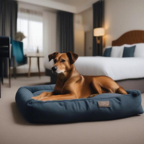 A dog relaxing in a dog friendly hotel in Northumberland.