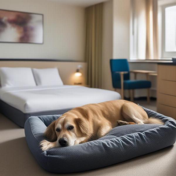 A dog relaxing in a dog-friendly hotel room in Poole.