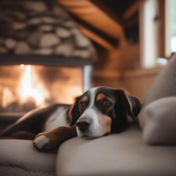 Dog relaxing in a dog-friendly lodge