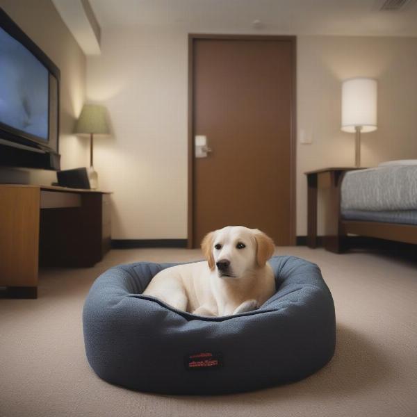 Dog relaxing in a dog-friendly hotel room