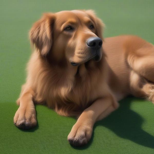 Dog relaxing on synthetic turf