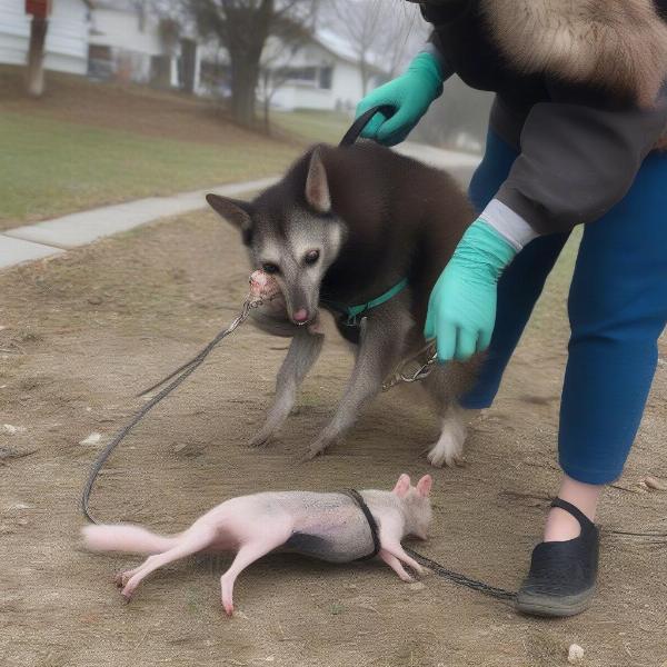 Dog Removing Dead Possum