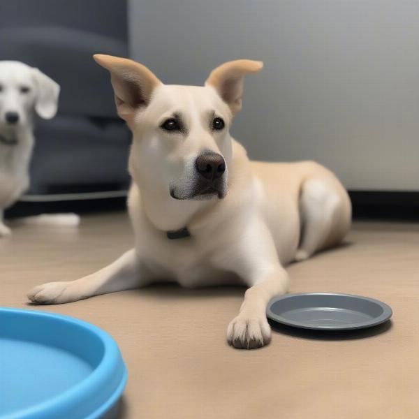 Dog resting after playtime at a Ventura dog daycare