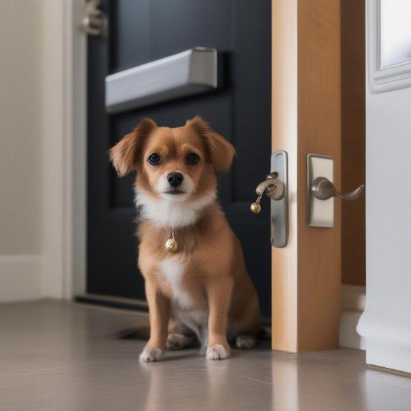 Dog ringing bell by door