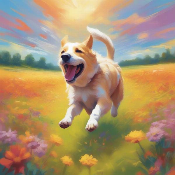 Dog Running in Heavenly Field