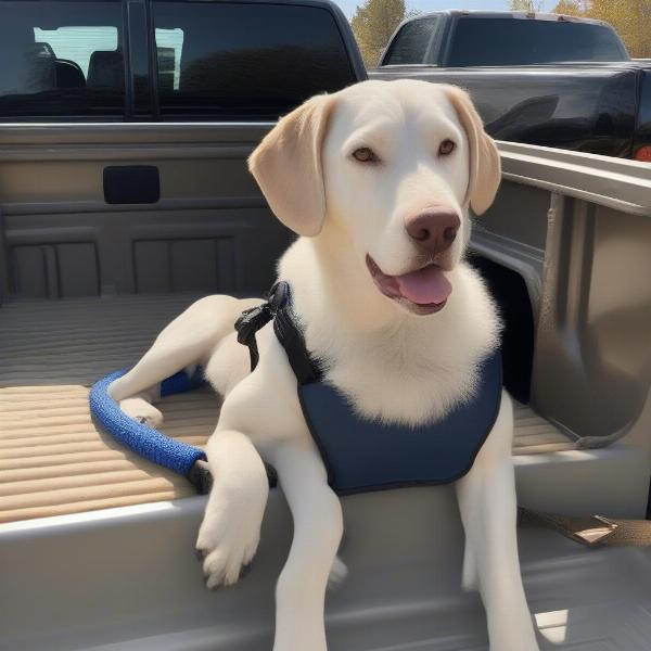 Dog Safely Secured with a Truck Bed Leash