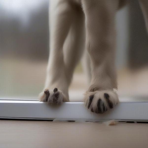 Dog scratching a screen door