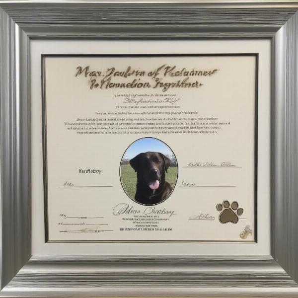 Dog shelter donation certificate in memory of a pet