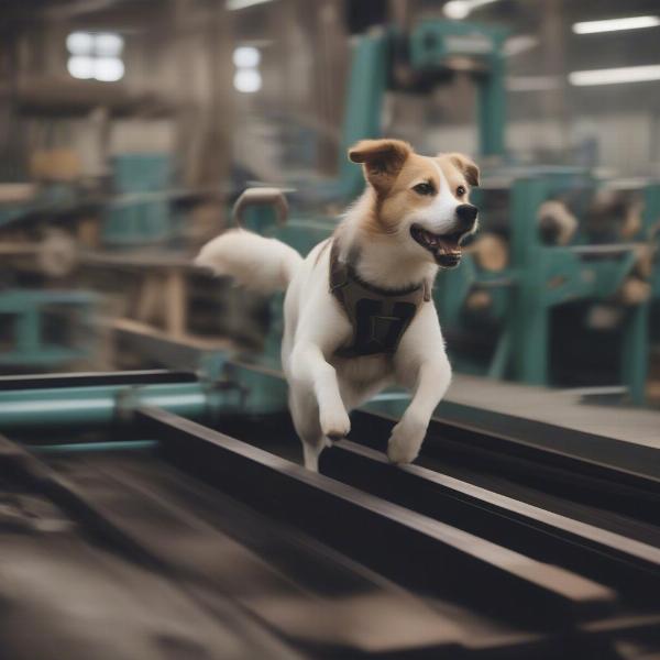 Dog running on a slatmill