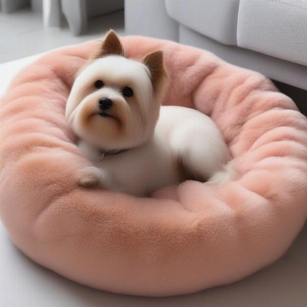 Dog sleeping in doughnut bed