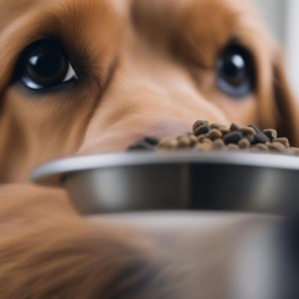 Dog Sniffing Food Bowl