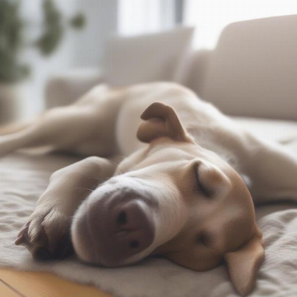 Dog snoring lying on its back