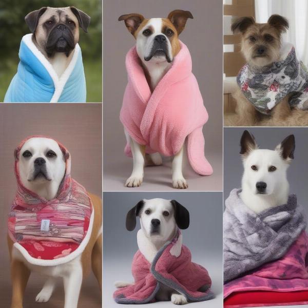 Different types of dog snuggies: fleece, sherpa, quilted