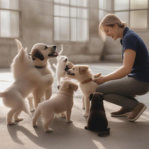 Puppies interacting in a socialisation class