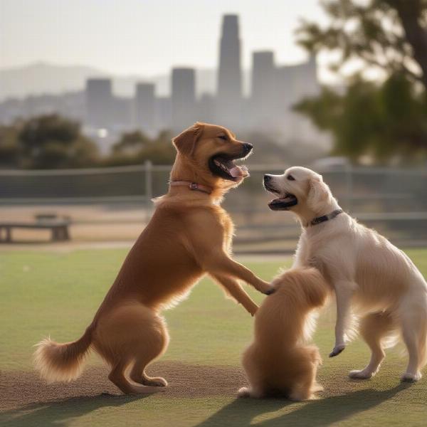 Dogs socializing at a Hollywood dog park