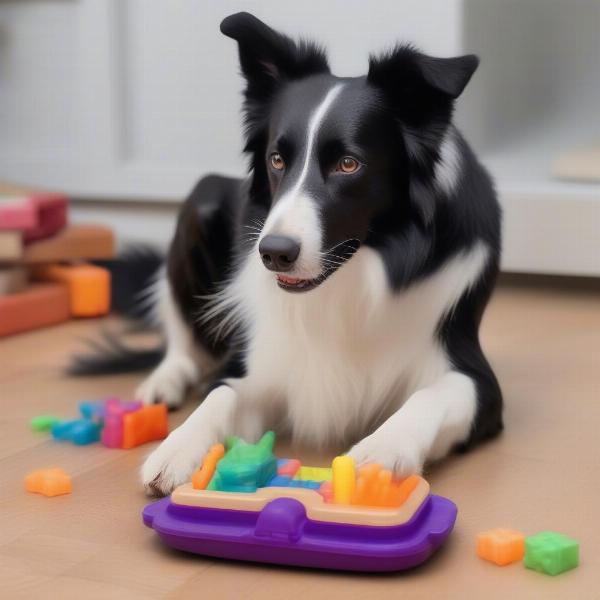 Dog Solving a Puzzle Toy