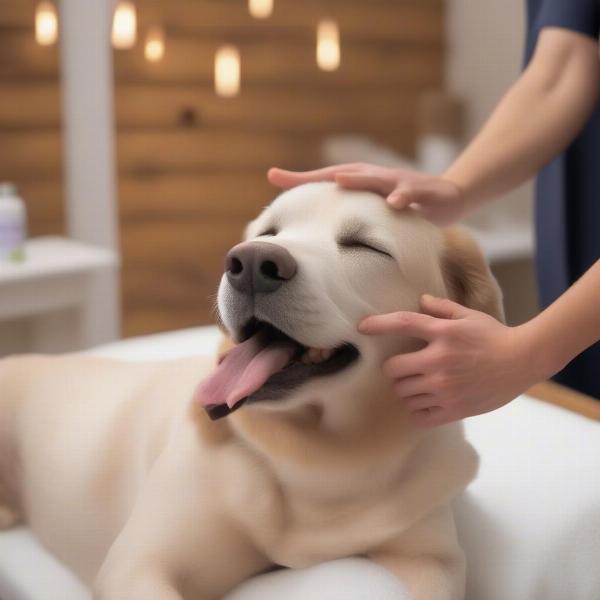 Dog receiving a spa treatment on Long Island