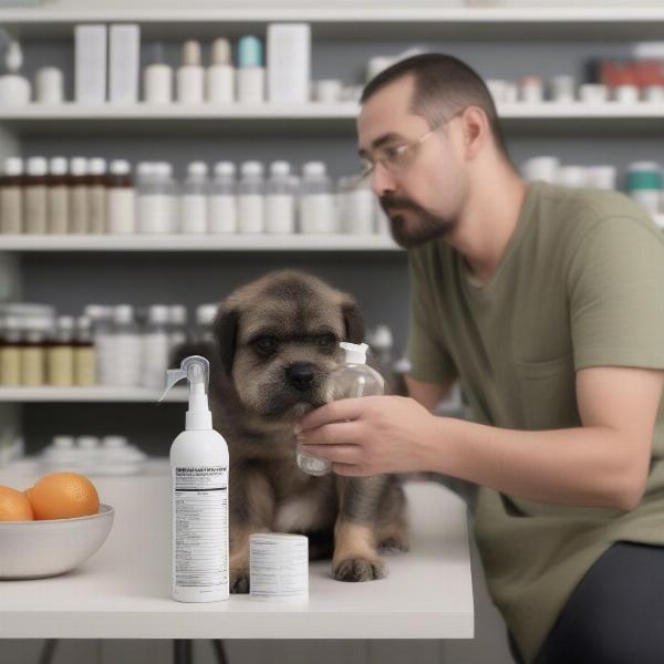 Checking the ingredients of a dog spray