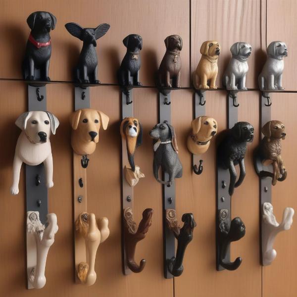 Dog tail coat hooks in various breeds and materials