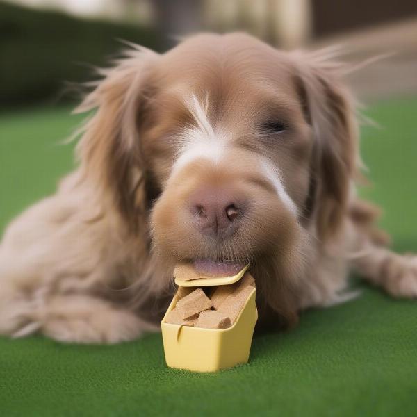 Dog taking a GrassSaver supplement