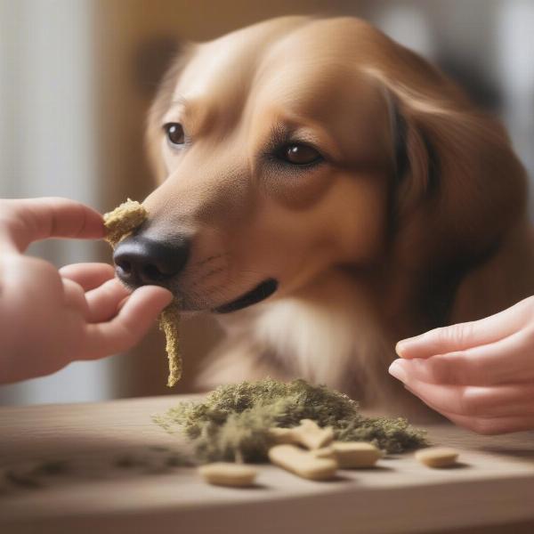 Dog Taking Herbal Supplement