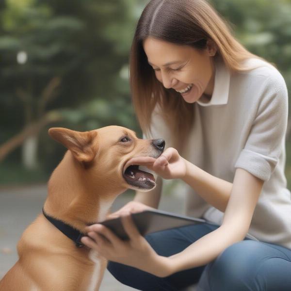 Dog taking a tablet