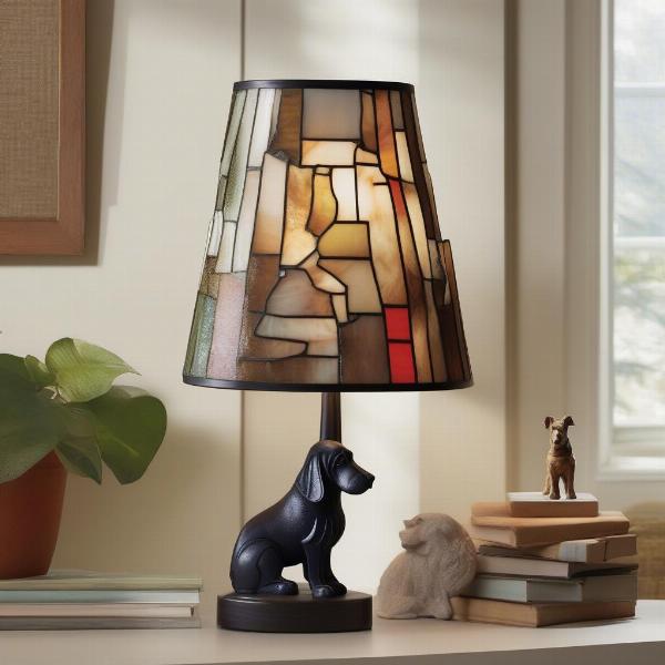 Various dog-themed lamps in different styles and materials.