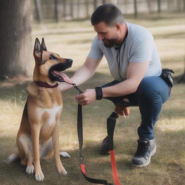 Dog Trainer Fitting a Collar