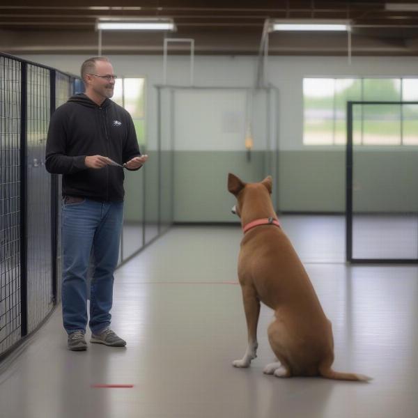 Dog owner visiting a training facility