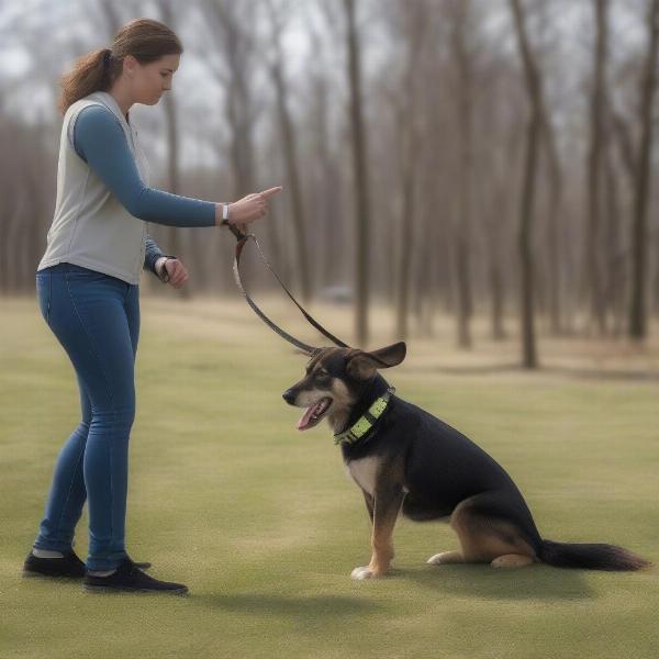 Dog being trained with a non-slip collar