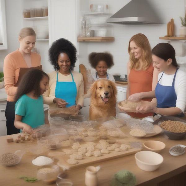 People baking dog treats in a class at an Austin dog bakery