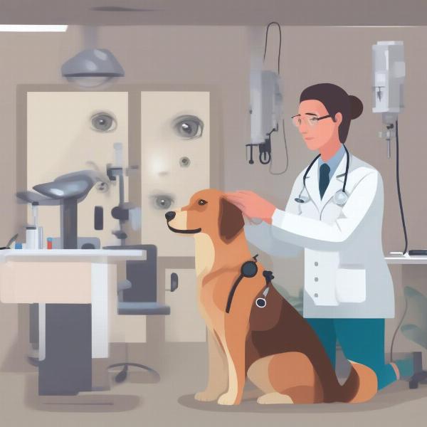 A veterinarian examining a dog's eye with specialized equipment.