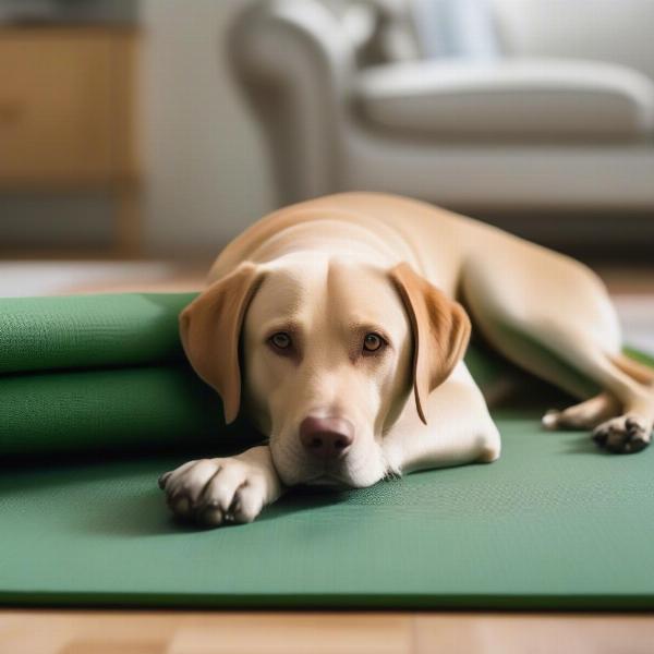 A dog enjoying a large cooling mat