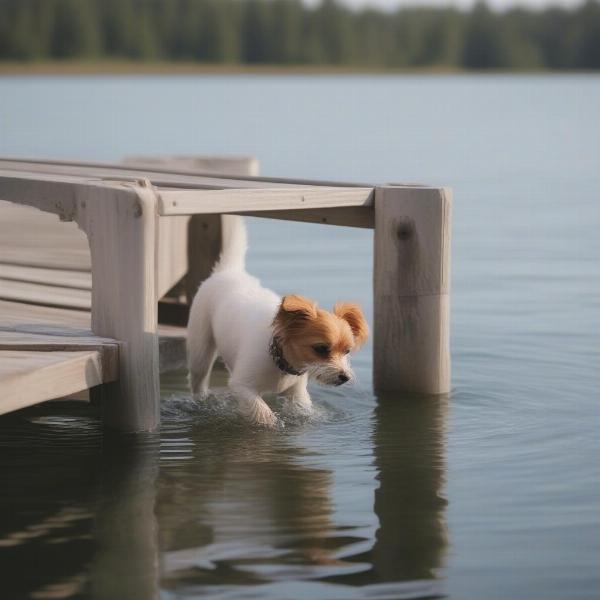 Dog Using Dock Ladder