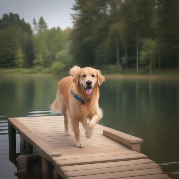 Dog using dock steps