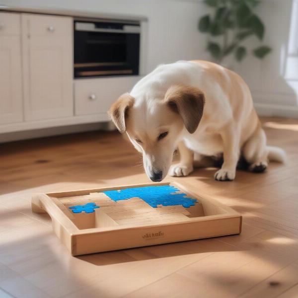 Dog Using a Food Puzzle