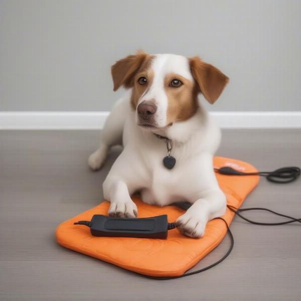 A dog using a heat pad safely