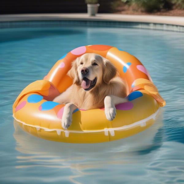 Dog Safely Enjoying a Hot Dog Pool Float