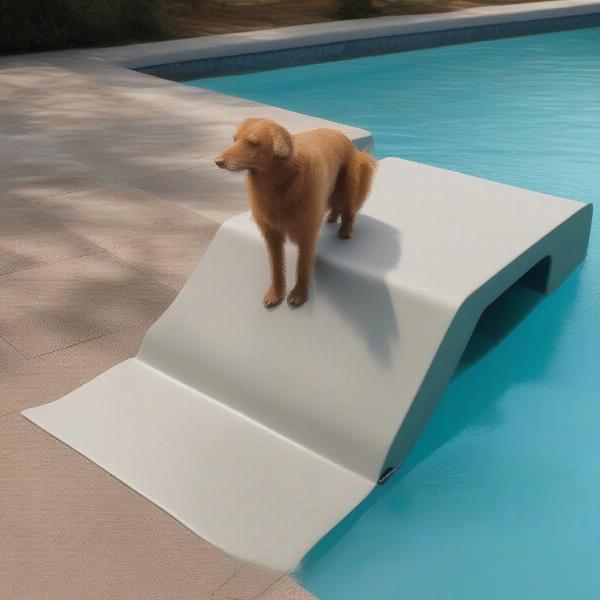 Dog using a pool ramp