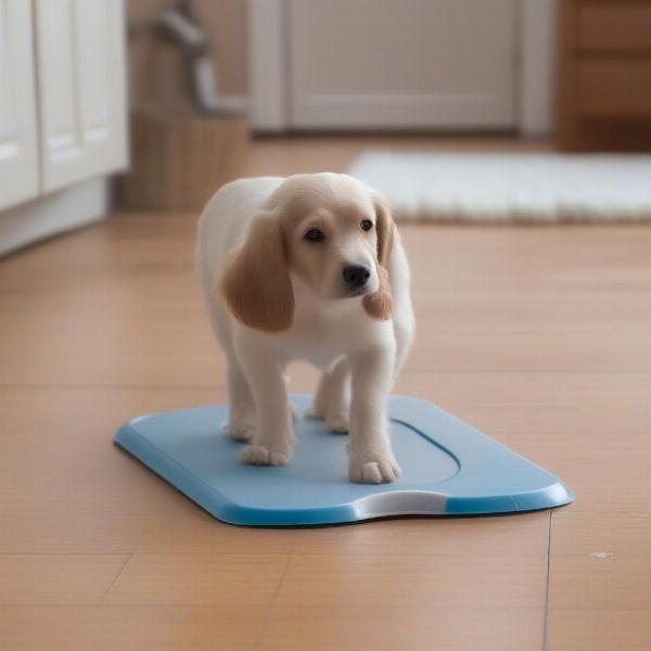 Dog successfully using a potty pad