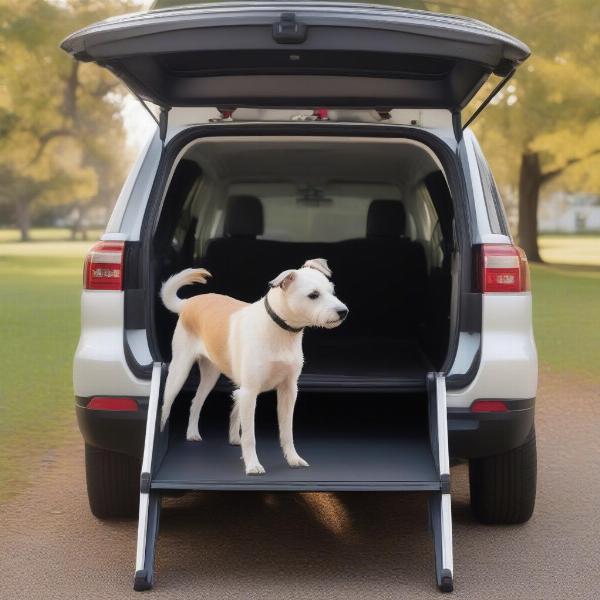 Dog Using a Ramp to Enter a Car