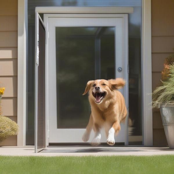 Dog Using a Screen Door