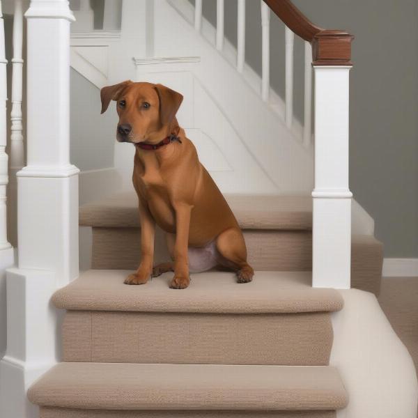 Dog using a stair wedge