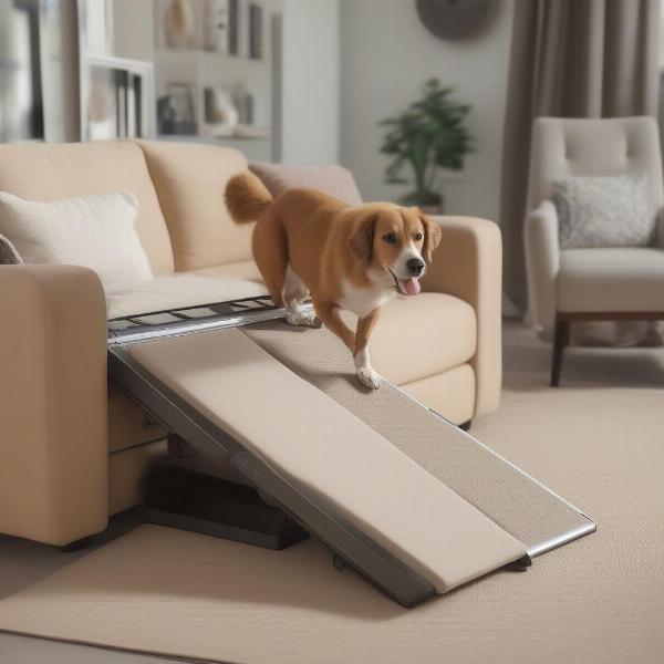 Dog Using Telescoping Ramp for Couch